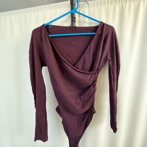 Zara Red Long Sleeve Wrap Ruched Bodysuit